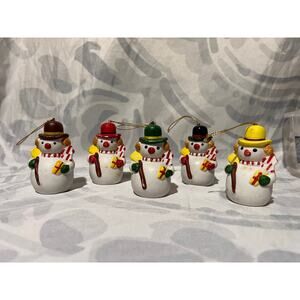 Snowman Ornament Bisque Ceramic Hand-Painted Lot of 5 Christmas Hand-Made Frosty